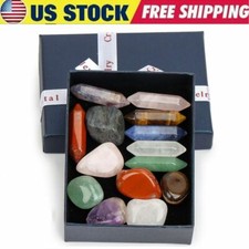 14Pc Chakra Natural Gem Stone Set Single Point Healing Wand Reiki Quartz Crystal picture