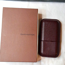 100% Authentic Louis Vuitton Brown Leather Zip Cigar Case with Box  picture
