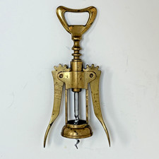 Vintage Solid BRASS Winged Lever Corkscrew Wine Bottle Opener Made In Italy picture
