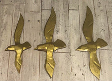 Vintage Masketeers Teak Wood Brass Flying Birds Set 3 Wall Art Mid Century MCM picture
