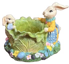 Easter Bunny Rabbit Floral Planter Cabbage Bowl Resin Figurine Figure Votive picture