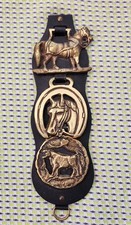 Vintage Lot of 3 Brass Horse Bridle Medallion Harness Crest Bull Horseshoe Horse picture