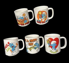 5pc Lot VTG Smurfs Coffee Mug Bless This Mess Break Time Peyo 1981 Ceramic Cups picture