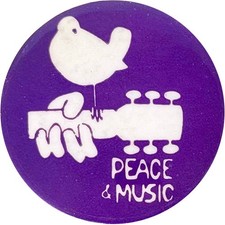 Vintage Woodstock Peace & Music Festival Dove-on-Guitar Button / Joplin Hendrix picture