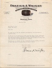 1936 Frazier & Wright Letter Memphis Tenn. Barrel Staves Cooperage NY picture