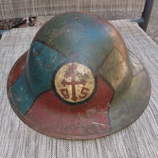 Vintage WW1 M1917 Brodie Helmet with Liner Camouflage Paint US 79th Infantry Div picture