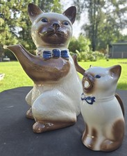Vintage Tony Wood Studio Pussy Foot Siamese Cat TeaPot & Creamer Set England picture