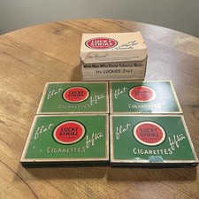 Vintage Lucky Strike Flat Fifties Green Cigarette Tin Set & Dealer Display Box picture