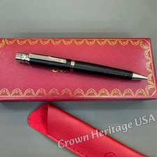 CARTIER Santos Ballpoint Pen Black Textured Finish Silver Tone w/ Box & Refill picture