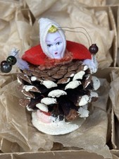 Vintage Japan Putz Elf Figurine Pinecone Ornament, With Tag  picture
