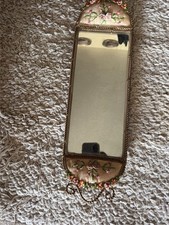 Ornate Vintage Brass Gold Floral Birds Filigree Oval Mirror Vanity Makeup Tray picture