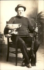 Hunter shotgun trophy A+++ Studio Photography c1910 Real Photo Postcard bhn picture