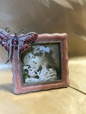 Vintage Pink Enamel Butterfly Picture Frame Heavy Cast Metal Ornate Shabby Chic picture