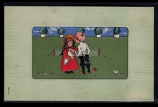Vintage 1907 Sports Embossed Greetings Postcard Boy & Girl on Tennis Court picture