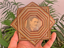 Victorian Threaded String Folk Art Mourning Picture Photo Frame Octagram Star picture