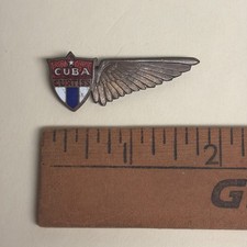 RARE CUBA CURTISS Flight Crew Wing Pin Bronze w/ Red White Blue Enamel ~1930 picture