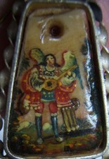 ANTIQUE RELIC SAINT MICHAEL THE ARCHANGEL HAND PAINTED PENDANT picture