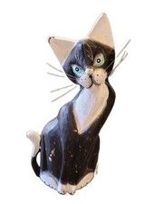 Vtg Hand Carved Cat Folk Art Cottagecore Wood Kitsch Figurine Granny Chippy  picture