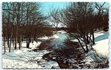 1971 Long Island NY winter creek scene postcard, mailed picture