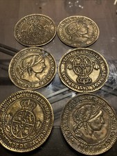 Lot of 4 Antique Coasters Jumbo Large Spanish Coins 3