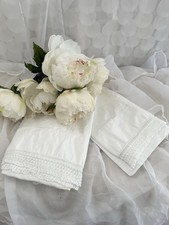 VTG 70’s QUEEN White Pillowcases 100% Cotton CROCHETED LACE SHABBY CHIC USA 2 picture