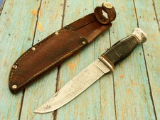 VINTAGE KINFOLKS USA CAMPING HUNTING KNIFE MARBLES SHEATH SET FIXED BLADE KNIVES picture