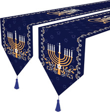 2 Pack Hanukkah Table Runner -12 X71 Jewish Chanukah Table Decoration with Tasse picture