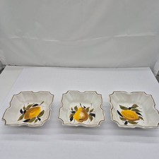 Vintage Italian Majolica Hand Painted Set of 3 Scalloped Edge Fruit Bowls MCM picture