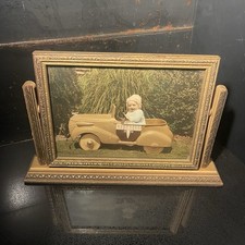 Antique 1930s Art Deco Wooden Swinging Tilt Photo Frame 1938 Pedal Car Pic picture