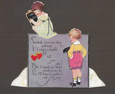 vtg  Somebody Loves You Deep & True VALENTINE Card Girl hold Chalk Board Boy  B picture