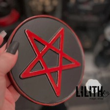 Black Magic Spirit Spells Satan Pentagram Red Star Wooden Altar Pentacle picture