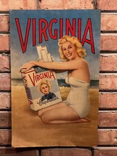 ORIGINAL Vintage 1930's 1940's VIRGINIA CIGARETTES Tobacco Metal Tin Pinup Sign picture