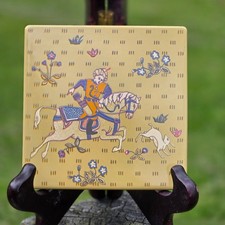 Vintage Georges Briard knight on horse  Metal Tile Trivet Mid Century fairy tale picture