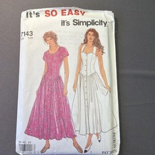 Simplicity Sewing Pattern 7143 vtg 1990s Princess Bustier dress sz 8 to 20 P picture