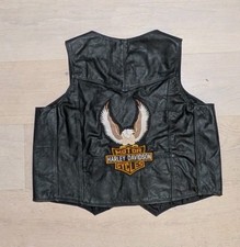 XL Harley-Davidson Motor Cycles Black Leather Vest w/ Embroidered Eagle Patch picture