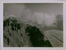 GA46 Original Photo BEAUTIFUL MOUNTAIN PEAKS Wingspan Airplane Flyover View picture