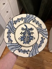 Vintage Hungarian Pottery Wall Plate 11.25” Blue Floral Hand Painted Hungary picture