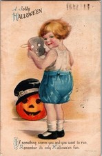 A Jolly Halloween Postcard Clapsaddle Wolf Child Boy Mask JOL c1910s JO5 picture