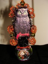 HALLOWEEN DIECUT OWL GLASS INDENT ORNAMENT/2 SIDED picture