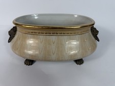 Vintage Chinese Crackle Glaze Jardiniere Lion Handles Paw Feet 13” picture