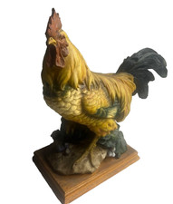 Vintage Resin Rooster Statue Figurine on Wood Base Farmhouse Country 02540505819 picture