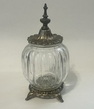 Vintage Glass & Metal Apothecary Dresser Jar with Ornate Lid and Base 9
