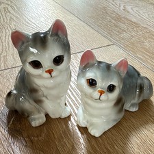 Vintage Napcoware Ceramic Cat Salt Pepper Shakers Gray White Japan Kittens MCM picture
