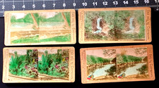 1844 - Hand Colored Floral, Boat, Water, Bridge. FOUR Stereoview Cards PB picture