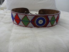 Vintage MAASAI Kenyan Hand Beaded Red White Blue green Leather Warrior Belt NICE picture