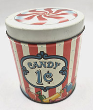 Vtg 1 Cent Penny Round Candy Tin Canister Store Peppermint Striped Display picture