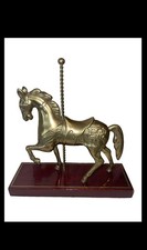 Cute Vintage Solid Brass & Wood Color Horse Merry Go Round Carousel picture