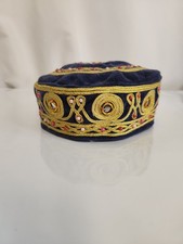 Vintage Uzbek Hat Tubeteika Velvet Embroidered Kufi Cap Mirrorwork Bukharian Top picture