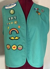 Vintage Girl Scout GSA Y2K Vest Patches Pins Green Size XL Limberlost Indiana picture