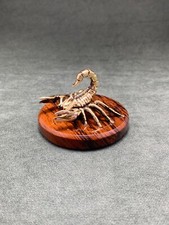 Art Deco Scorpion Figurine Cast Bronze Statuette Base In Volcanic Obsidian Stone picture